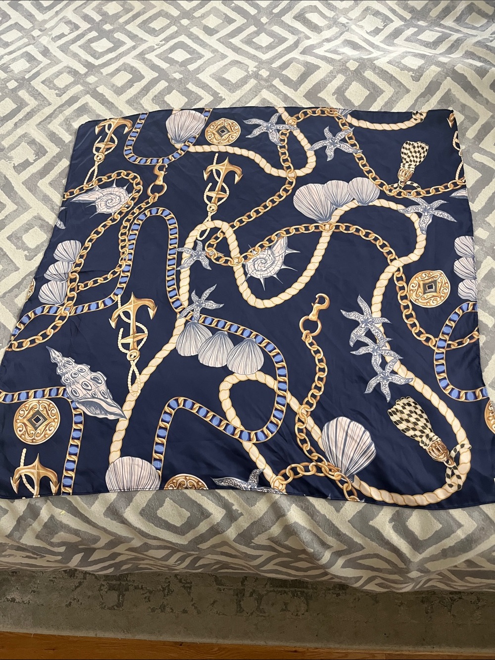 ❤️ 6 for 20 ❤️  Navy Nautical Chain Print Silk Scarf